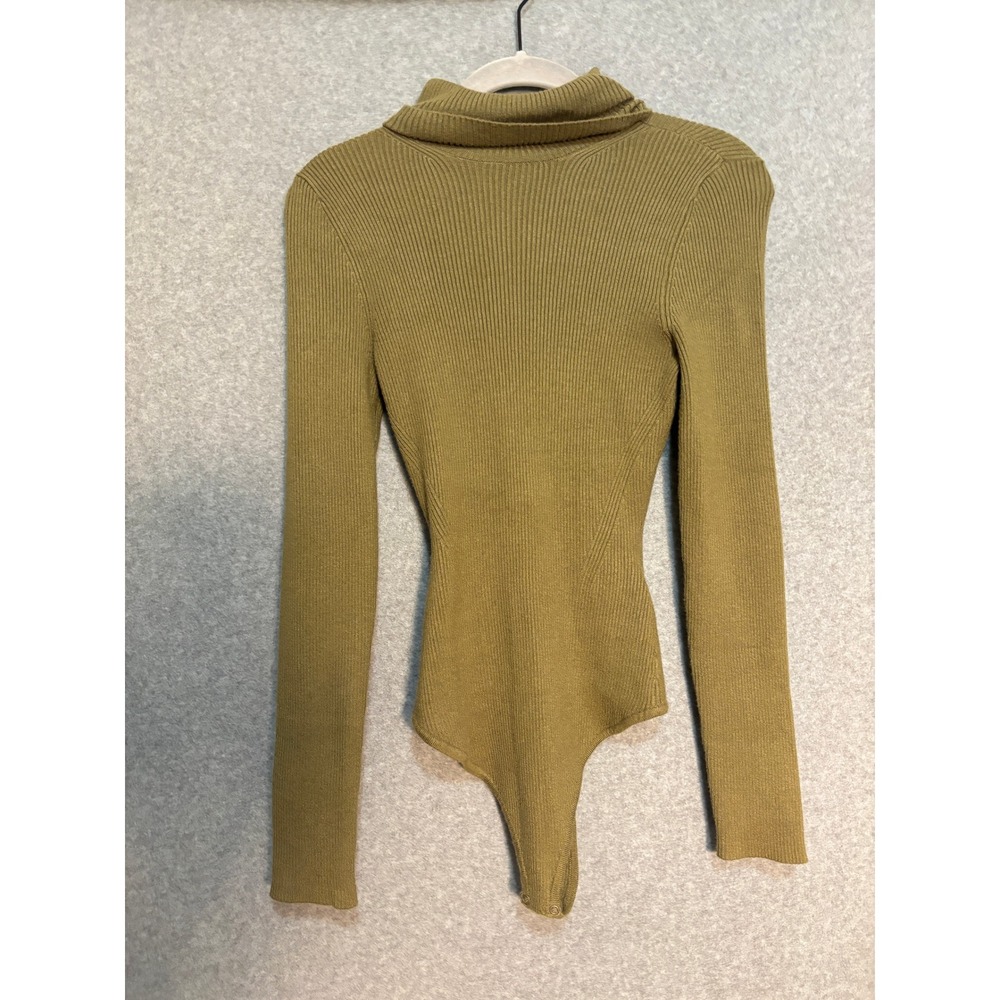 Abercrombie & Fitch Ribbed Bodysuit Women's Small Olive Turtleneck Top